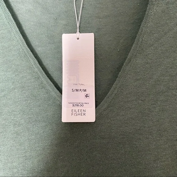 Eileen Fisher V Neck Tunic Sweater Green Nori M XL - Picture 5 of 11